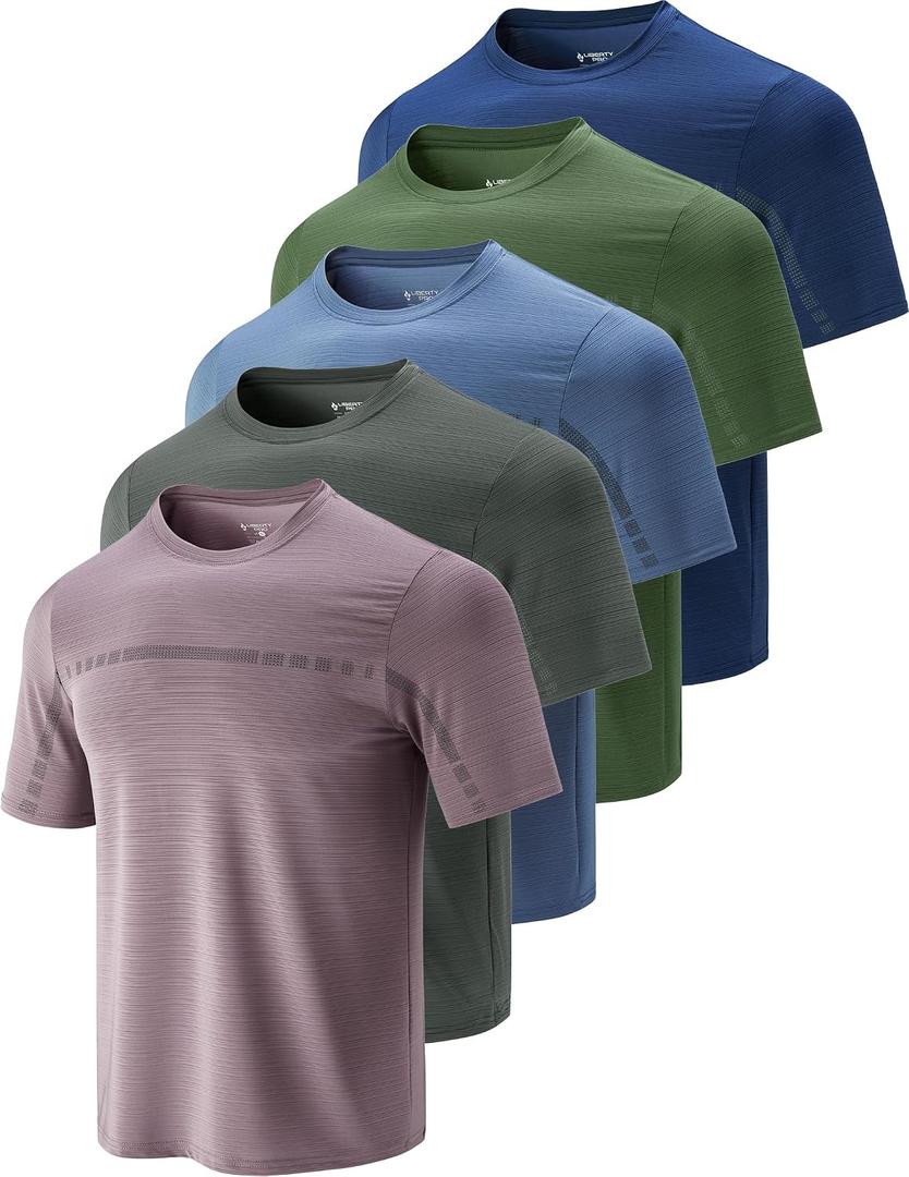 5 Pack Mens Active Quick Dry Crew Neck T Shirts | Athletic Running Gym Workout Short Sleeve Tee Tops Bulk (Blue, XXXL)