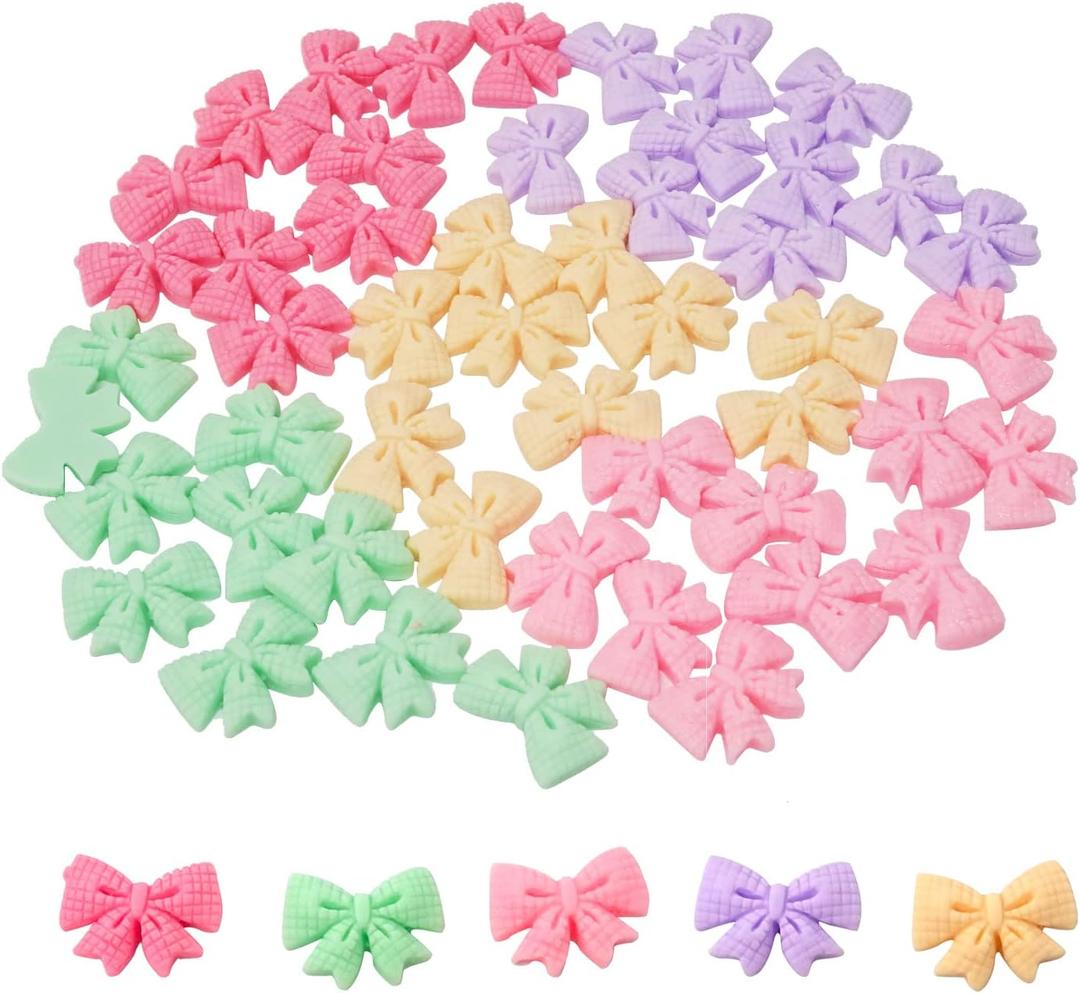 Honbay 50PCS Slime Charms Flatback Resin Charms Cute Bow Embellishments for Hair Clips, Photo Frames, Phone Cases, Jewelry Boxes, Stationery Boxes, Scrapbooking, DIY Crafts, etc