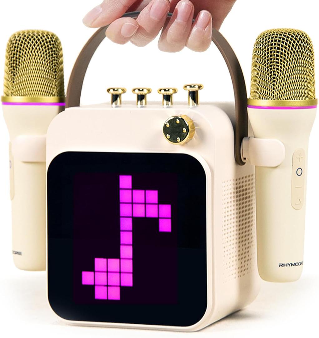 Rhymcore Karaoke Machine with Screen, Voice Changer & Vocal Removal, Portable Karaoke Machine for Adults & Kids 8-12, 6 Sound Modes, 3600mAh Long-Lasting Battery, Wireless Speaker, Gift for Family