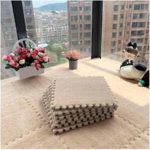 20 Pcs Carpet Puzzle Mats for Floor,Plush Interlocking Carpet Tiles,Plush Puzzle Foam Floor Tiles Squares,for Playroom,Home Decor,4 Ft X 5 Ft(Size:0.39 Inch,Color:Apricot)