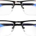 Blue Light Blocking Glasses, Lightweight Metal Half Frame Computer Reading/Gaming/TV/Phones Glasses, Filter UV Ray/Computer Glare with Spring Hinge Eyeglasses(Black+Gray)
