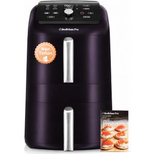 12QT Large Double Air Fryer, Family-Size Dual Airfryer with 2 Baskets, SyncHeat Even Heating, Stacked Compact Design, Smart Finish & Match Cook, PFAS-Free Nonstick, Dishwasher-Safe, Blackish Purple, Standard