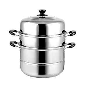 Stainless Steel Steamer Pot 11inch Steam Pots for Cooking Steamer Pot with Lid 2-tier Multipurpose Stainless Steel Steaming Pot Cookware with Handle for Vegetable, Dumpling, Stock, Sauce, Food (11Inch/ 28cm)