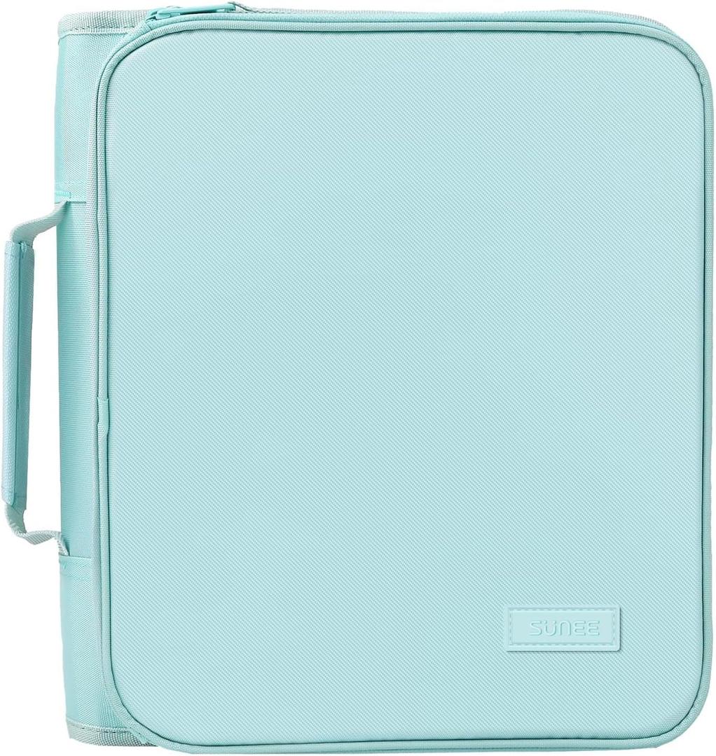 SUNEE Zippered Binder Bag with Handle, 2-Inch 3-Ring O-Ring, 500-Sheet Capacity, Includes Zip Pocket, 5-Tab Expanding File Folder, Multi-Pocket Organizer Binder for Middle School, Sky Blue