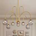 Modern Chandelier 8 Lights Gold Sputnik Light Fixture Large Luxury L41 Mid Century Smoke Glass Globe Ceiling Pendant Lighting for Foyer Staircase Living Dining Room Kitchen