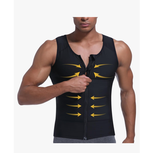 Mens Compression Zipper Vest,Gynecomastia Tummy Control Shirt,Back Support Shapewear Slimming Undershirt L