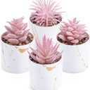 Der Rose 4 Packs Fake Succulents Plants Artificial Indoor for Pink Room Bathroom Decor Office Desk Accessories for Women