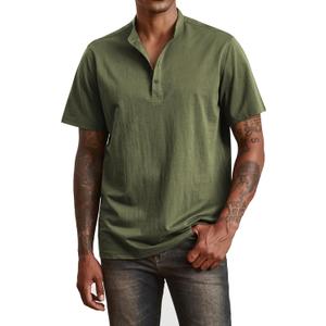 Mens Cotton Linen Shirts Short Sleeve Henley T-Shirt Summer Casual Lightweight Hippie Beach Tops (M)