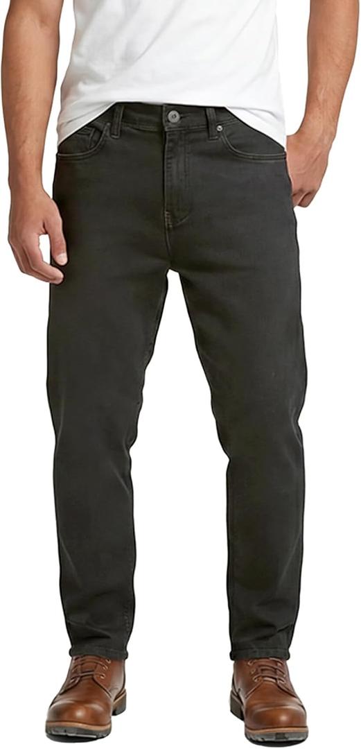 Fleece Lined Jeans Men Winter Stretch Denim Warm Pants Loose Casual Jeans (Black)