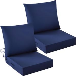Outdoor Chair Cushions, 24 x 24 Inch Outdoor Cushion for Patio Furniture, Patio Chair Cushion, Waterproof & Fade Resistant Deep Patio Furniture Cushions Set with Handle and Ties, Navy Blue (Set of 2), 24*24+5.75/25*22.5