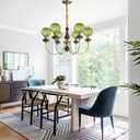 6-Light Green Glass Globe Chandelier, Mid Century Modern Pendant Light, Art Deco Hanging Lamp for Dining Room Kitchen Island Living Room Foyer Entryway Stairwell