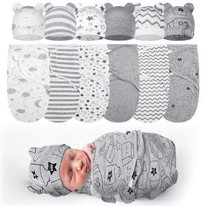 Ramede 5 Pack Preemie Swaddle Blanket with Hats Sleep Swaddle for Baby Boy Girl Preemie Newborn Sacks Soft Cotton Wearable(Star,Grey)