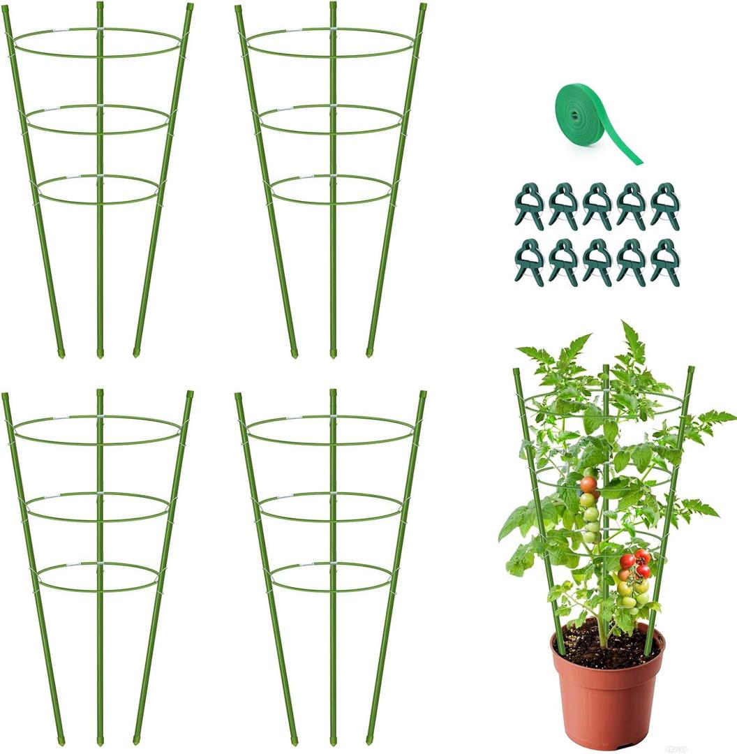 4 Pack Garden Tomato Cage for Pots, 24" Metal Tomatoes Cages Plant Support with Stable Support Rings (24")