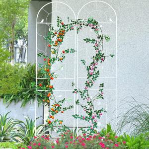 Sungmor Metal Trellises for Climbing Plants, Overall 20 Inch Width & 82.5 Inch Tall, 2PC White Pack, Decorative Retro Style Trellis Fence Panels, Garden Plant Support, Flower Rose Climbing Rack (20.1"W x 82.7"H)