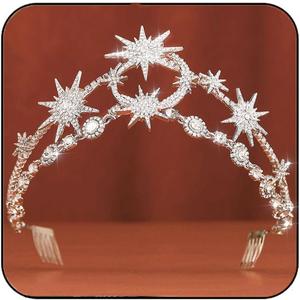 GORTIN Star Moon Crown Silver Bride Wedding Headband Rhinestone Tiara Goddess Headpiece Bridal Hair Accessories for Women