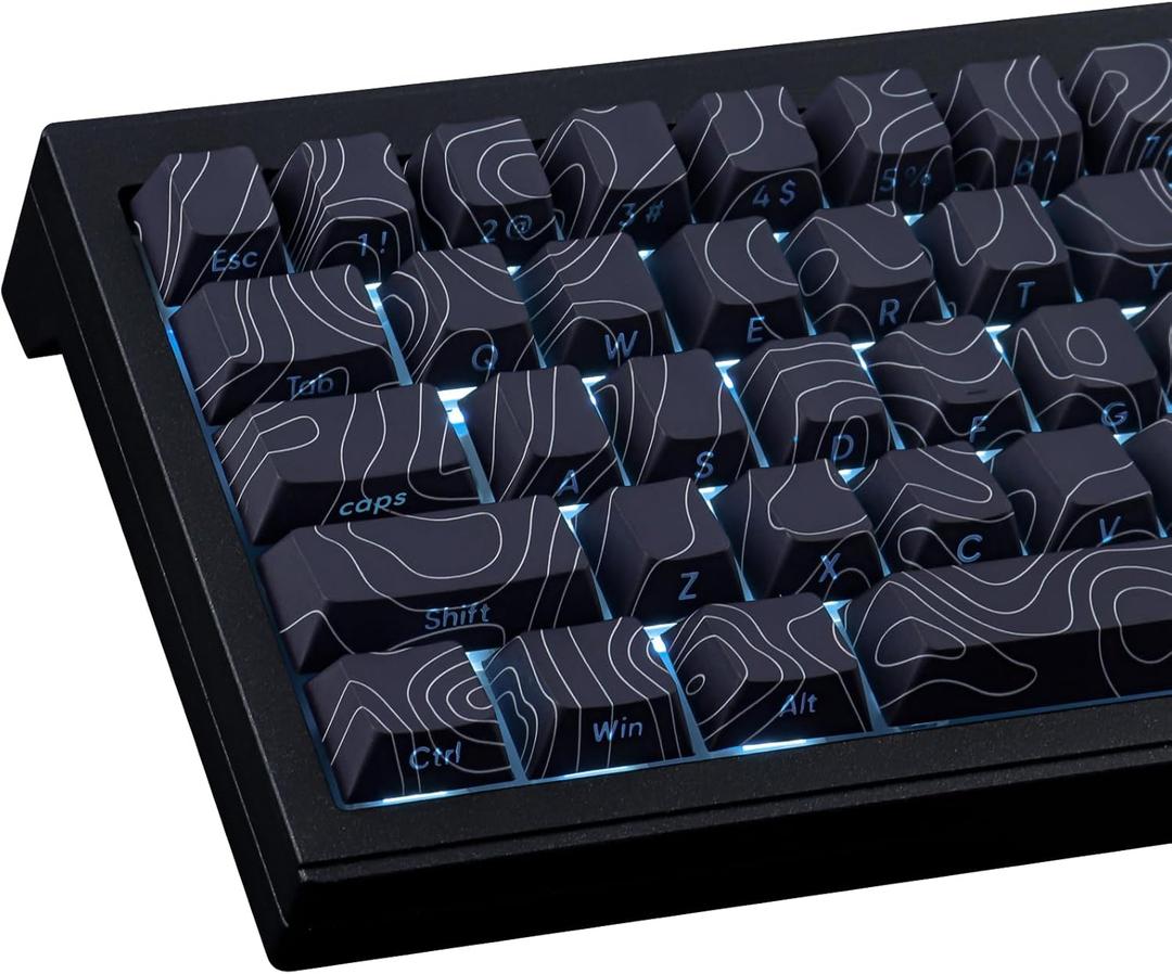 Tsungup Custom Keycaps,PBT Side Print Keycap Set - Shine Through 135 Keys Contour Line Cool Key caps,Cherry Profile Keyboard Keycaps for Cherry MX Switches Mechanical Keyboards(Black)