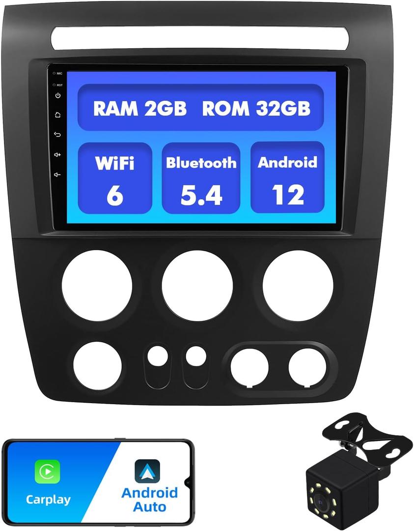 2+32G Android 12 Double Din Car Stereo for Hummer H3 2005-2010 with 9 Inch Touchscreen Radio Built-in Wireless Carplay/Android Auto/GPS/Bluetooth/FM/AUX-in/Steering Wheel Controls/Backup Camera