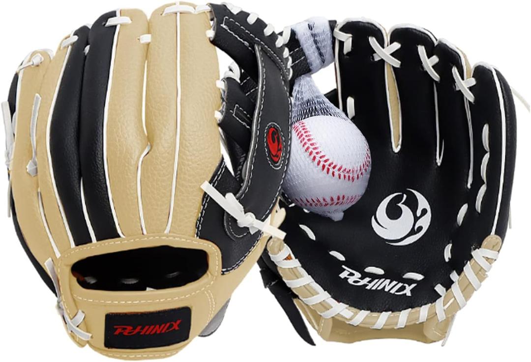 PHINIX Tee Ball Glove with Soft Baseball for Kids Play & Training 8.5"-10"