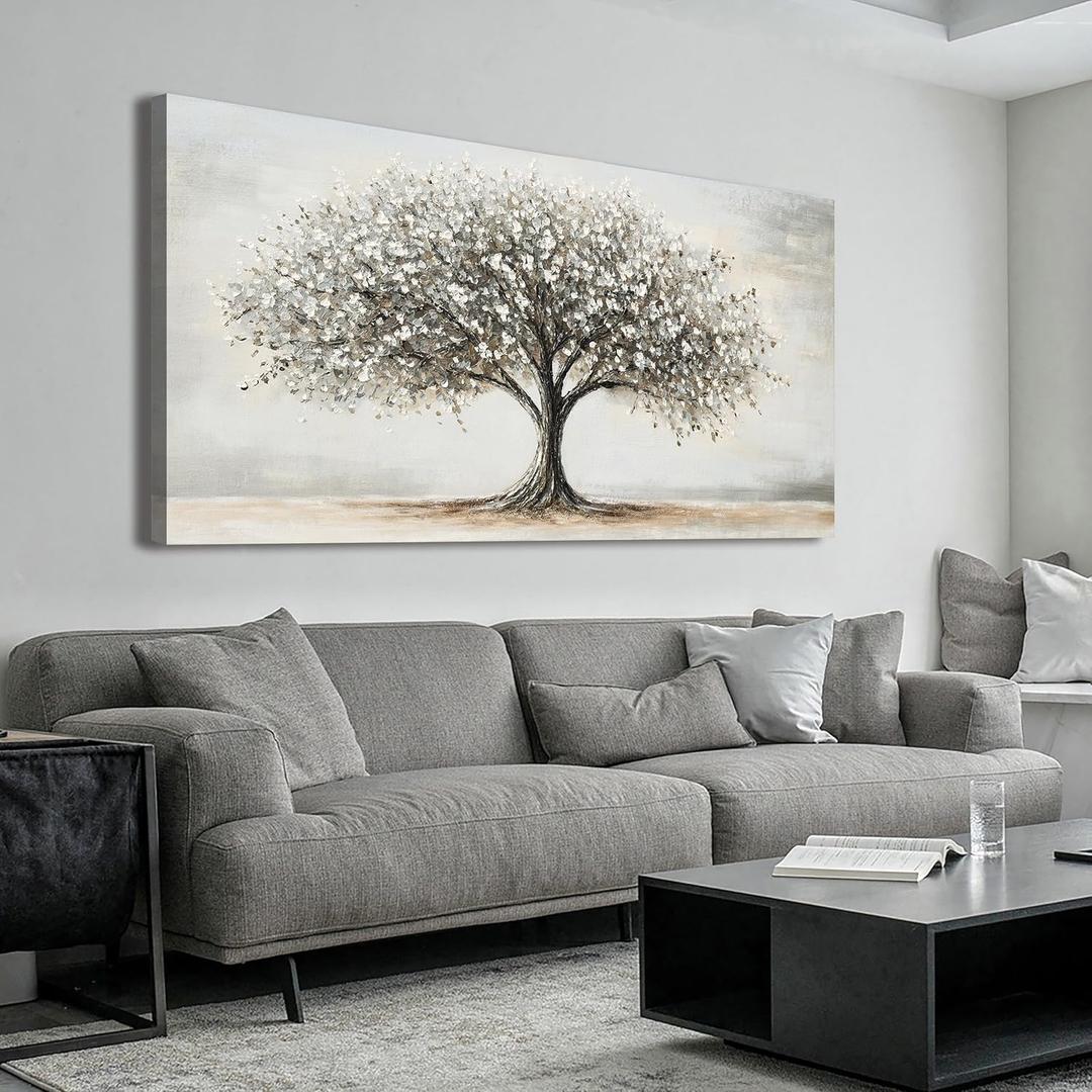 Large Canvas Tree of Life Wall Art Modern Black and White Wall Art 29"X58"