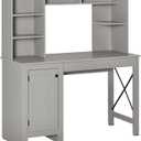 HOMCOM Farmhouse Computer Desk with Hutch and Cabinet, Home Office Desk with Storage, for Study, Light Grey