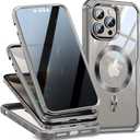 [CD Loop+Privacy Screen Protector]Magnetic Case for iPhone 16 Pro Case,[Military Grade Protection] Anti-peep Privacy Screen Double Sided 9H Glass Compatible with MagSafe Case for iPhone 16 Pro (Natural Titanium)