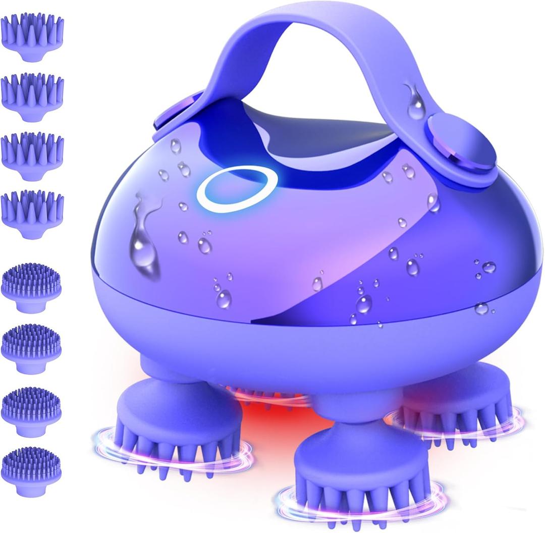 Scalp Massager Electric, Portable Scalp Massager Tool, Waterproof Head Massage Stress Relax, Hair Massagers with 3 Speed Modes & 8 Massage Claws (Purple)