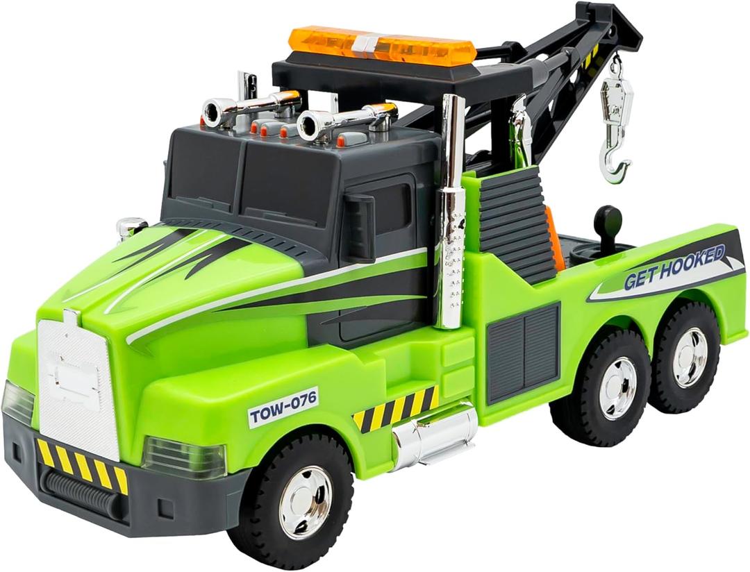 Mighty Fleet Action Drive 16" Interactive Tow Truck Toy w/Lights & Sounds, Motorized Winch, Motion Drive Action, Realistic Design & Batteries Included - Age 3+