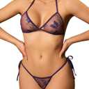 Women's 2 Piece Underwire Bra and Panty Sets Sexy Butterfly Floral Lingerie Set for Women (Purple, M)