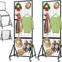 Rectangle Gridwall Panel Display Stand, Heavy Duty Foldable Gridwall Panels, Grid Wall Panels Movable Art Display Shelf with Triangle Base and Braked Wheels (2)