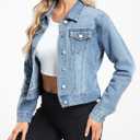 andy & natalie Women's Denim Jackets Cropped Long Sleeve Basic Button Down Crop Jean Shacket with Pockets (M)