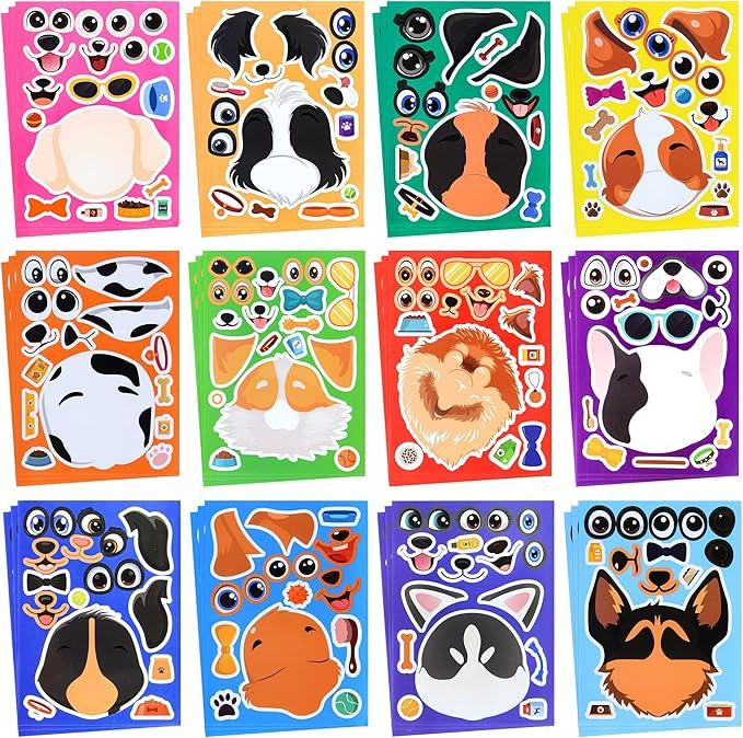 24 Pcs Dog Make A Face Stickers for Kids - Make Your Own Sticker Sheets - Kids Party Favor Supplies Craft Gifts - Boys Girls Party Activities