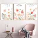 YUFXSTZV 3pcs Flower Christian Wall Art Bible Verse Wildflower Canvas Painting Boho Nursery Posters Aesthetic Religious Wildflower Wall Decor For Living Room Bedroom Home Decorations Unframed