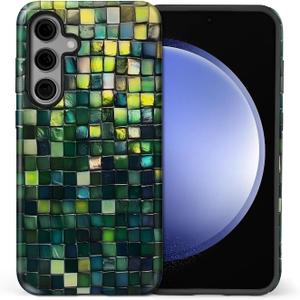 for Samsung Galaxy S25 FE Case for Women Girl Men Boy, Shockproof Soft Silicone & Hard PC Shell Protective Case for Samsung Galaxy S25 FE - Green Tone Glass Mosaic Tile