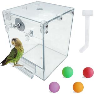 PINVNBY Bird Bath Box,Parrot No-Leakage Bathtub for Cage Hanging Tube Shower Box Cage Accessory with Water Injector and Balls Toys for Small Pet Birds Canary Lovebirds Budgies(6 Pcs)