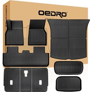 OEDRO Floor Mats for Tesla Model Y Juniper 2025-2026, Front & Rear Mats with Cargo Liner and Seatback Protector, Custom Fit TPE All-Weather Odorless Non-Slip Black Accessories