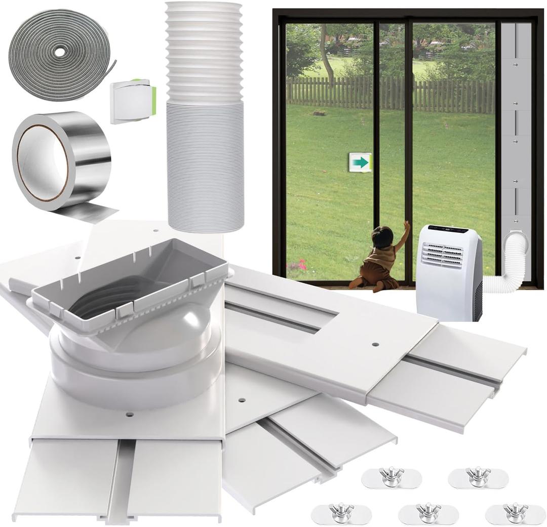 Gulrear 95" Sliding Door AC Vent Kit with  5.9"AC Hose Security Lock & Weather Stripping Universal 5.0/5.9 Inch Coupler for Window/Sliding Glass Door Portable AC Energy Saving Airtight Seal Pancel