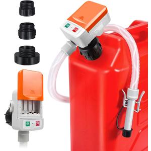 Battery-Powered Fuel Transfer Pump - No Spill Portable Siphon with 3 Adapters & Auto Shut-Off for Gas/Diesel/Kerosene/Water (3.2GPM Flow, 51" Hose) (Orange)