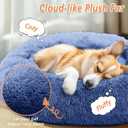 JOLLYVOGUE Calming Dog Bed for Small Dogs - 23 inches Donut Washable Small Dog Bed for Kittens & Puppies, Anti-Slip Round Fluffy Plush Faux Fur Cat Beds (Fits up to 25 lbs Pets, Navy Blue)