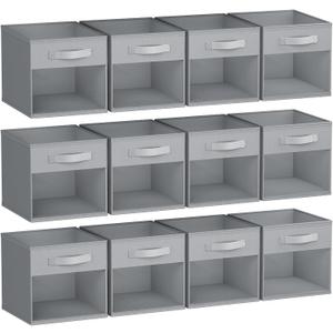 DIMJ Storage Cubes, 12 Pack Cube Storage Bin, Foldable Cube Organizer Storage Bins with Window, Closet Storage Bins with Handle, 11 x 11 inch for Clothes, Toys, Books (Grey)