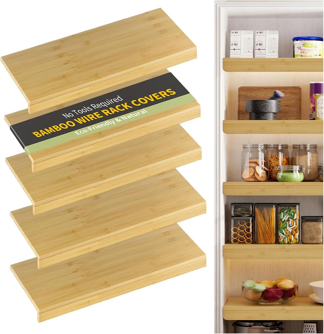 Wire Shelf Covers, Bamboo Wire Rack Covers for Pantry, ClosetKitchen (4pcs, 36" W x 12" D, Natural)