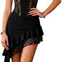 Womens Sheer Mesh Lace Floral Lingerie Dress Sexy Corset Bodycon Ruffle Mini Dresses with Underwire Bra Large