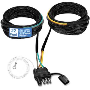4-Pin 5-Wire Trailer Wiring Harness with Nylon Mesh Protection, A Trailer Light Kit Suitable for Re-Wiring the Tail Lights, Brake Lights, and Turn Signals on Trailers, Rvs, and Boats
