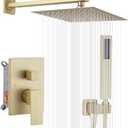 Brushed Gold Shower System 10 Inch Bathroom Luxury Rain Mixer Shower Combo Set Wall Mounted Rainfall Shower Head and Handheld System Shower Faucet Rough-in Valve Body and Trim Kit