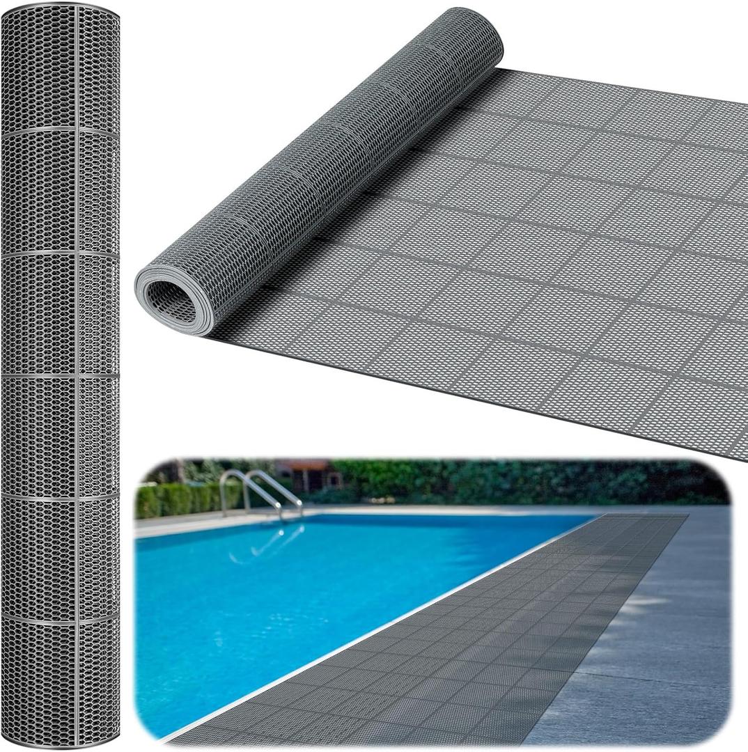 Tondiamo Drainage Pool Flooring Mats Swimming Pool Non Slip Mat PVC Splash Matting Mesh Hollow Doormat Roll for Outdoor Indoor Patio Restaurant Garage Kitchen Bathroom Bars(3 x 10 ft,Grey)