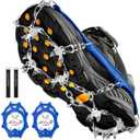 Crampons Ice Cleats Traction Snow Grips for Boots Shoes Women Men Anti Slip 19 Stainless Steel Spikes Safe Protect for Hiking Fishing Walking Climbing Mountaineering (Medium, Blue)