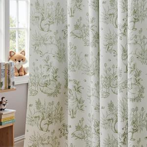 JINCHAN 95% Blackout Nursery Curtains 63 Inches Long, Bunny Woodland Toile Easter Decor Curtains Sage Green on Beige Animal Printed Drapes Bedroom Spring Decoration Farmhouse Window Treatment 2 Panels