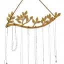 Wall Mounted Jewelry Necklace Holder Organizer with 8 Hooks and 43 Holes, Neatly Hanging Earring, Bracelet, and Keys - Rustic Gold Metal Tree Leaf Branch Wall Dcor