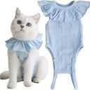 Cat Recovery Suit for Abdominal Wounds and Skin Diseases, Breathable Surgical Recovery Shirt After Surgery Wear Anti Licking Wounds,E-Collar Alternative for Cats Pet Kitten(RSC01-blue-l)