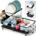 2 Tier Dish Drying Rack, Expandable Two Tier Dish Rack for Kitchen Counter, Extendable Over The Sink Dish Drainer, Large Multifunctional Dish Strainer with Removable Top Shelf for in Sink Use, Black