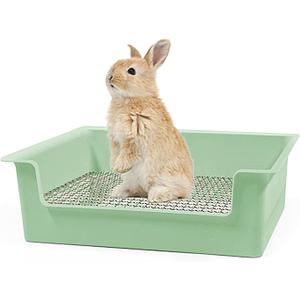 PODOO Steel Grids Rabbit Litter Box - Bunny Litter Pan Training Box, 15x11x4.7 inches, 1cm Holes Steel Mesh for Small Animals, Orange (Green)